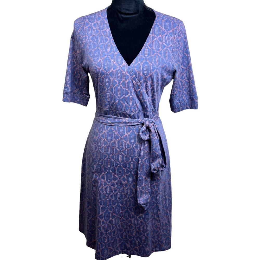 Toad&Co Women's Cue‎ Wrap Cafe Dress Blue Orange Size XS Minimalist Sustainable
